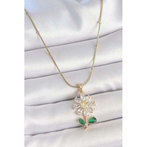 316L Çelik Gold Renk Minimal Topçuk Zincir Zirkon Taşlı Papatya Model Kadın Kolye