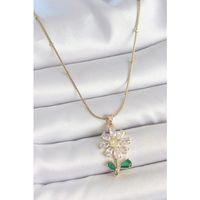 316L Çelik Gold Renk Minimal Topçuk Zincir Zirkon Taşlı Papatya Model Kadın Kolye