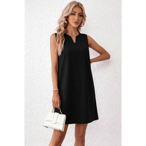 Kadın Askılı V Yakalı Mini Ithal Krep Elbise
