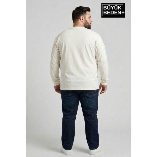 Erkek Büyük Beden Uzun Kollu 2 İplik Bisiklet Yaka Tişört SPR26BEA942