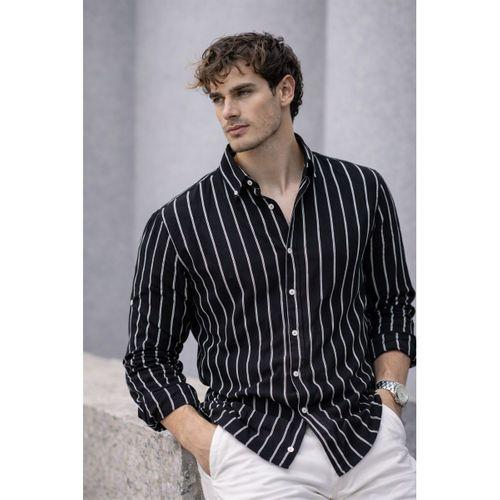 Scorsese Çizgili Relaxed Fit Erkek Gömlek - Siyah