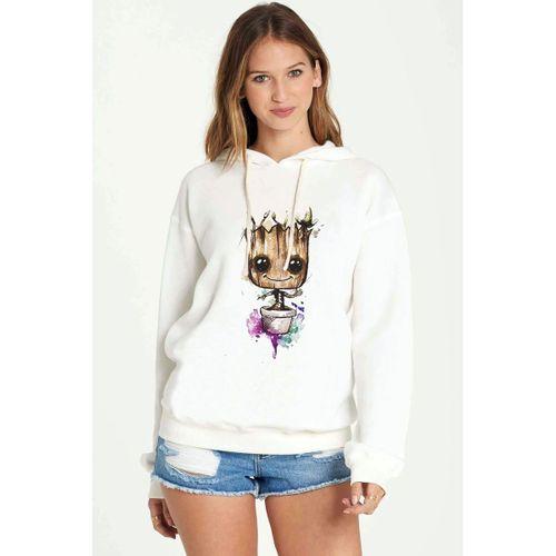 I Am Groot Water Color Baskılı Beyaz Kadın Kapşonlu Sweatshirt