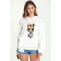 I Am Groot Water Color Baskılı Beyaz Kadın Kapşonlu Sweatshirt