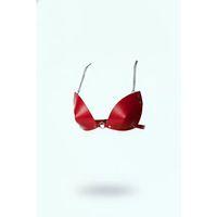 Kırmızı Göğüs Harness Parlak Deri Konik Kap Zincir Detaylı - Brf1227