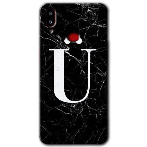 Potkal Hediye Fabrikası Samsung Galaxy A10s Kılıf HD Desen Baskılı Arka Kapak - Siyah Mermer Desenli Ü Harfi