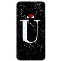 Potkal Hediye Fabrikası Samsung Galaxy A10s Kılıf HD Desen Baskılı Arka Kapak - Siyah Mermer Desenli Ü Harfi
