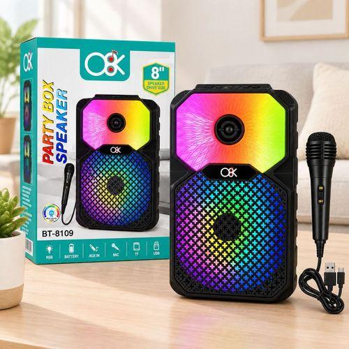 8 inç Bluetooth Mikrofonlu Karaoke Hoparlör (Şarjlı, RGB)