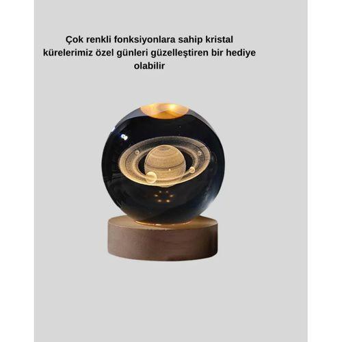 Ahşap Tabanlı 3d Satürn Kristal Küre Atmosfer Lambası