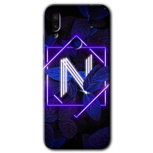MRCİLETİSİM Xiaomi Redmi Note 7 Kılıf HD Desen Baskılı Arka Kapak+Temperli Cam - Dark Neon Yaprak N Harfi