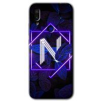 MRCİLETİSİM Xiaomi Redmi Note 7 Kılıf HD Desen Baskılı Arka Kapak+Temperli Cam - Dark Neon Yaprak N Harfi