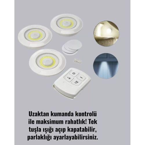 Çok Amaçlı Kullanım İçin Kablosuz Yapışkanlı 3 Lü Uzaktan Kumandalı Led Spot Lamba