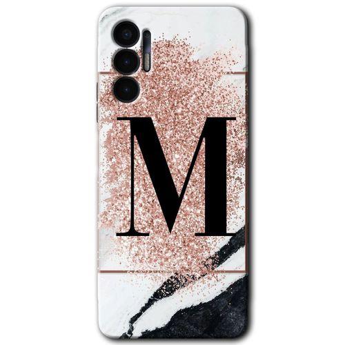 Tecno Pova 3 Kılıf HD Desen Baskılı Arka Kapak - Pembe Mermer Desenli M Harfi