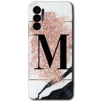 Tecno Pova 3 Kılıf HD Desen Baskılı Arka Kapak - Pembe Mermer Desenli M Harfi