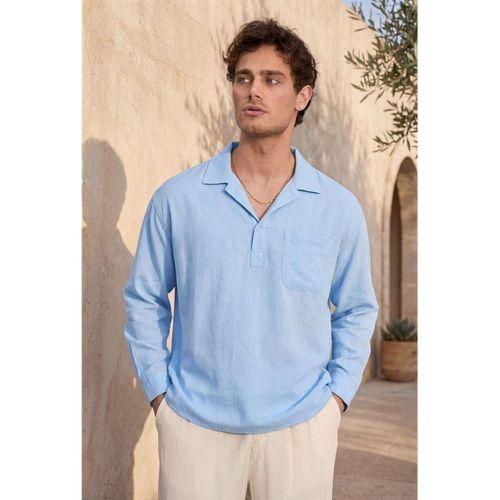 Sartre Apaş Yaka Tek Cepli İnce Modal Kumaş Oversize Uzun Kollu Yazlık Gömlek - Soğuk Mavi