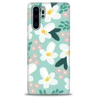 Huawei P30 Pro Kılıf HD Baskılı Kılıf - Pembe Beyaz Papatyalar + Tam Ekran Koruyucu