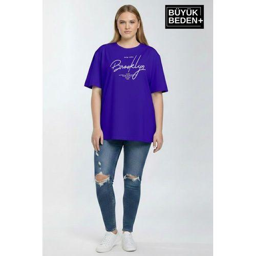 Kadın Büyük Beden El Yazılı Brooklyn Baskılı 3xl-6xl Bisiklet Yaka Tshırt SPR25BTSK510-6
