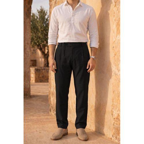 Forner Regular Fit Beli Lastikli Kemer Detaylı Erkek Kumaş Pantolon - Siyah