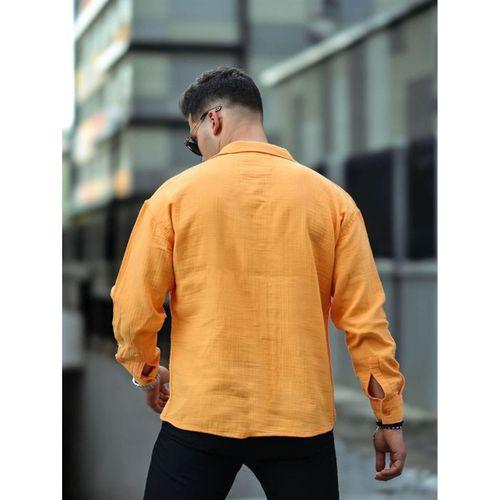 Apaş Yaka Oversize Müslin Kumaş Gömlek - Sarı