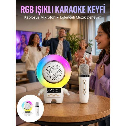 Karaoke Özellikli Astronot Bluetooth Hoparlör Kablosuz Mikrofonlu