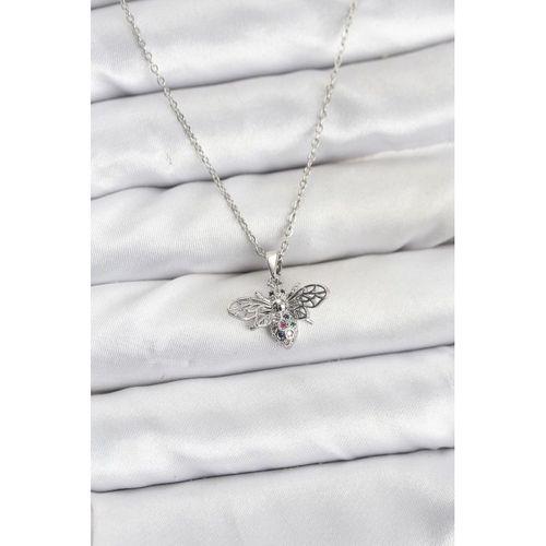 316L Çelik Zincir Gümüş Renk Sinek Model Zirkon Taşlı Kadın Kolye