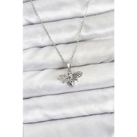 316L Çelik Zincir Gümüş Renk Sinek Model Zirkon Taşlı Kadın Kolye