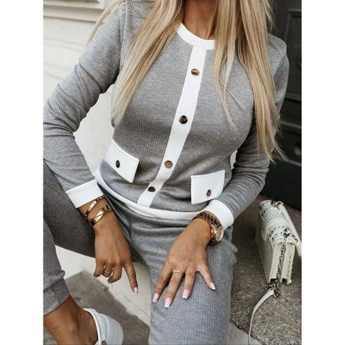 Kadın Uzun Kollu Bisiklet Yaka önden Düğmeli şardonlu Kaşkorse Bluz Ve Pantolon Ikili Takım