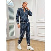 Kadın Uzun Kollu önden Fermuarlı Desenli Iki Iplik Bluz Ve Pantolon Ikili Takım