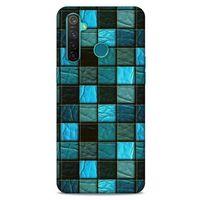 Oppo Realme 5 Pro Kılıf Patchwork (27) Tasarımlı Kılıf Turkuaz Siyah