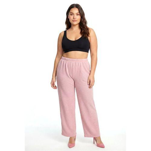 Kadın Pudra Pembe Dokulu Büyük Beden Cepli Pijama Altı