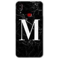 Samsung Galaxy A10s Kılıf HD Desen Baskılı Arka Kapak + Temperli Cam - Siyah Mermer Desenli M Harfi