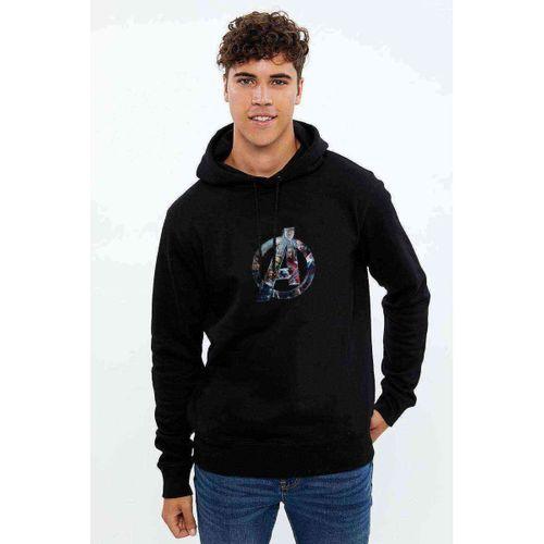 Avengers Baskılı Siyah Erkek Kapşonlu Sweatshirt