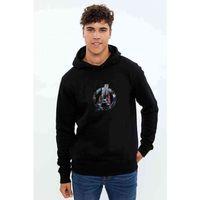 Avengers Baskılı Siyah Erkek Kapşonlu Sweatshirt