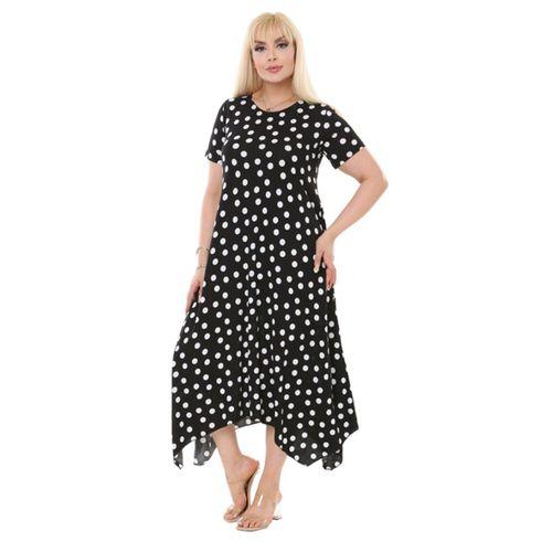 Melsay Butik Beyaz Puantiye Desen Asimetrik Kısa Kollu Elbise