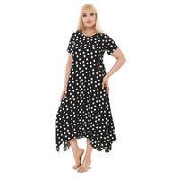 Melsay Butik Beyaz Puantiye Desen Asimetrik Kısa Kollu Elbise