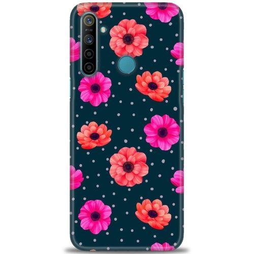 Realme 6i Kılıf HD Baskılı Kılıf - Puantiye ve Çiçekler + Tam Ekran Koruyucu