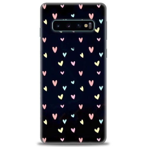 Samsung Galaxy S10 Kılıf HD Baskılı Kılıf - Mini Mini Kalpler + Tam Ekran Koruyucu