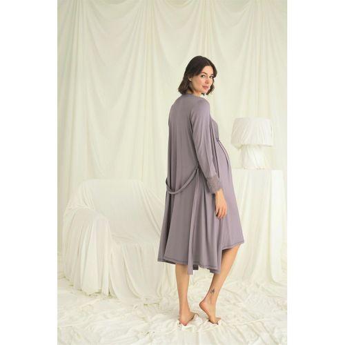 Dantelli Önü Düğmeli Hamile Lohusa Sabahlık Takımı