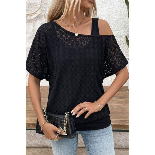 Kadın Askılı Yuvarlak Yaka Viskon Atlet Ve Yarasa Kollu Omuzdan Açık Dantel Bluz Ikili Takım