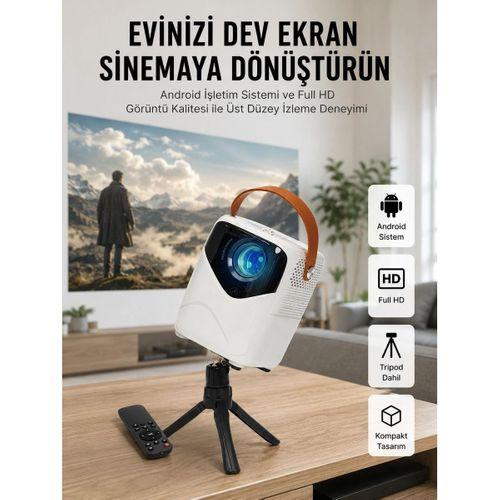 Hd Ayaklı Portatif Projeksiyon Cihazı Bluetooth Wifi Akıllı Android İşlemcili