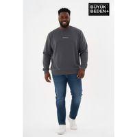 Erkek Büyük Beden Orta Brooklyn Baskılı Bisiklet Yaka Sweatshirt SPR26BSW956-8