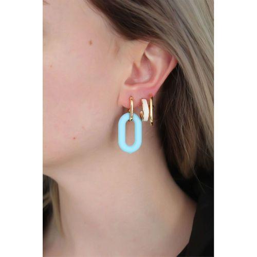 Mavi Renk Uzun Oval Halka Küpe Seti