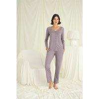 Yakası Kolu Ve Omzu Dantelli Boydan Düğmeli Pijama Takımı