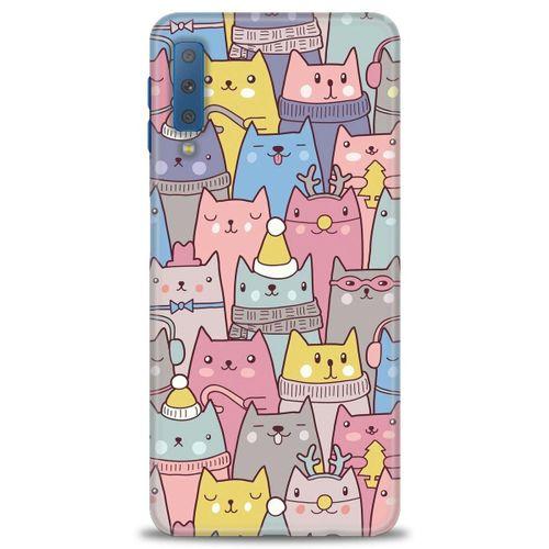 Samsung Galaxy A7 2018 Kılıf HD Baskılı Kılıf - Kediler + Tam Ekran Koruyucu