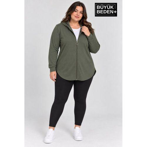 Süperlife Kadın Büyük Beden Fermuarlı Kapüşonlu Uzun Oval Etek Uçlu Oysho Hırka SPR26BHR993