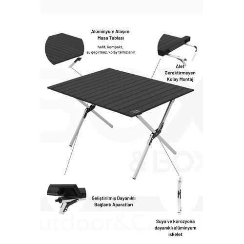 Box&Box Alüminyum, Katlanabilir Kamp ve Piknik Masası, Omuz Askılı Taşıma Çantasıyla, Large, Siyah