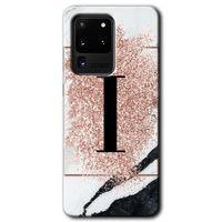 Samsung Galaxy S20 Ultra Kılıf HD Desen Baskılı Arka Kapak - Pembe Mermer Desenli I Harfi