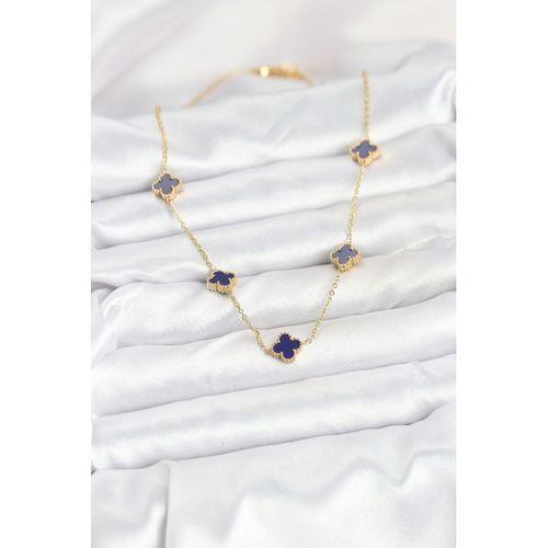 316L Çelik Zincir Gold Renk Lacivert Baby Boy Yonca Kadın Kolye