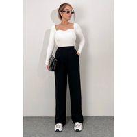 Kadın Yüksek Bel Cepli Cırt Kapama Janjan Krep Pantolon