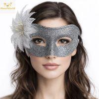 Gümüş Simli Tüylü Balo Maskesi – Kadın Parti &amp; Maskeli Balo Maskesi