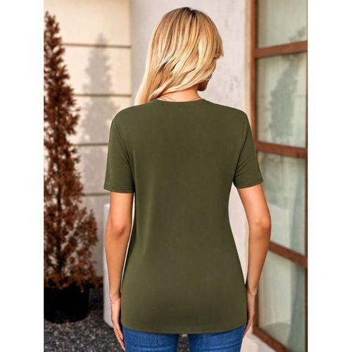 Kadın Kısa Kollu V Yakalı önü Düğmeli Viskon Bluz